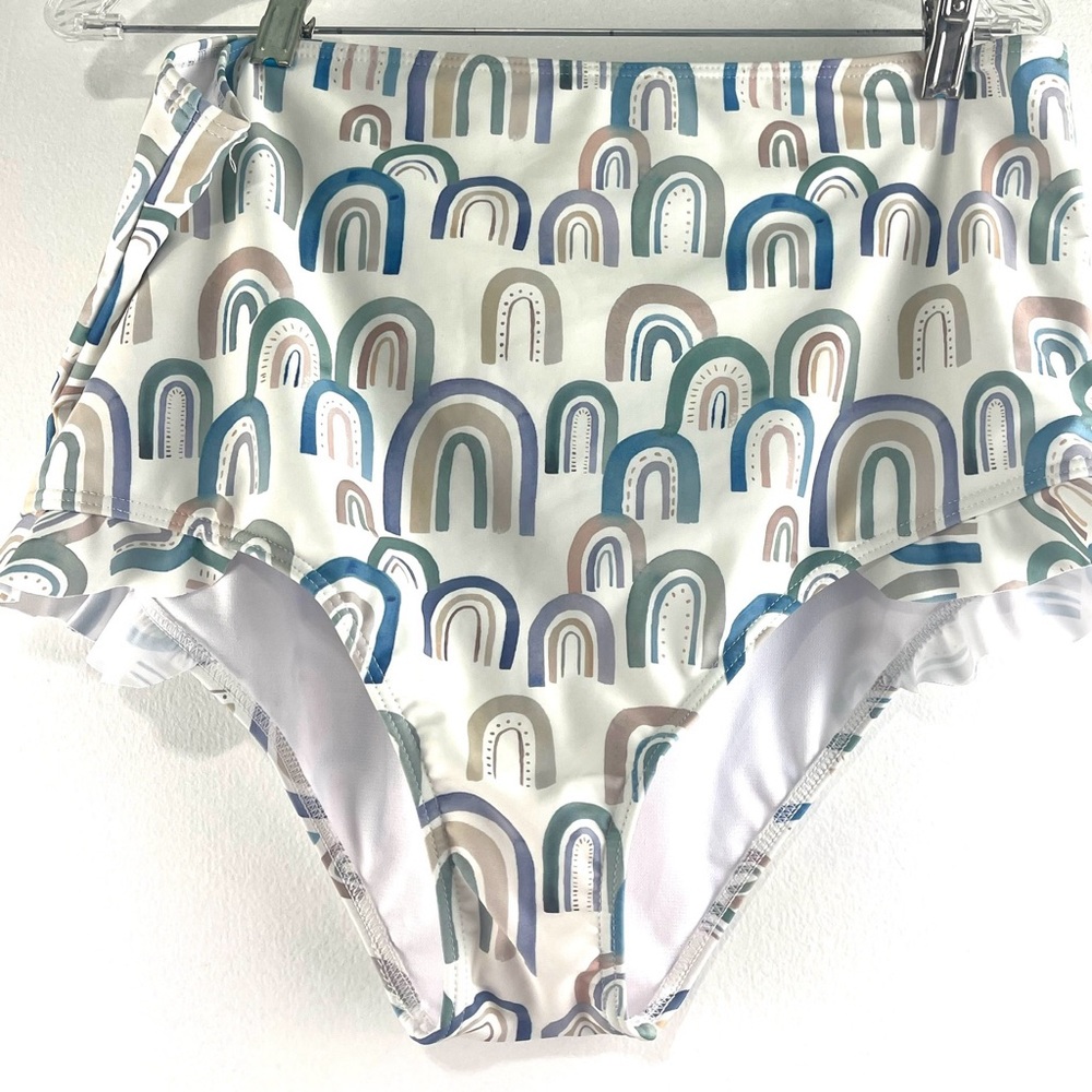 ❤️ NWOT Plus Size 2x Blue and Brown Bikini with High-Waisted Geometric Design